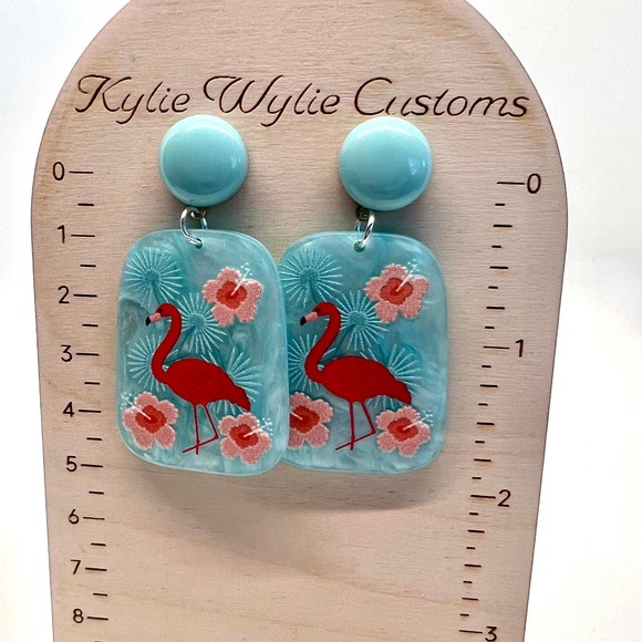 Blue Flamingo Earrings - Summer Earrings - Vacation Earrings - Picture 9 of 10
